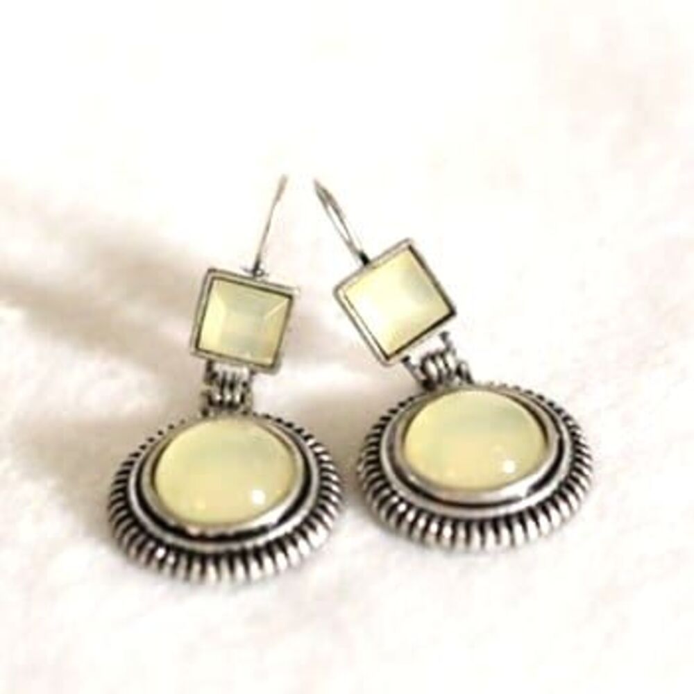 Vintage Victorian Style Lemon Yellow Silver Tone Latch Back Cottage Earrings
